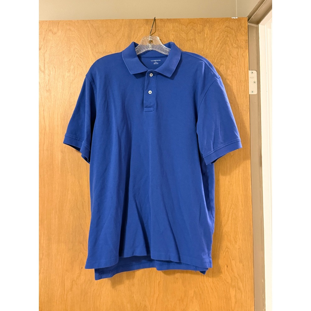 Lands‎ End Mens Blue Short Sleeve Pique Cotton Polo Shirt Size L 42-44